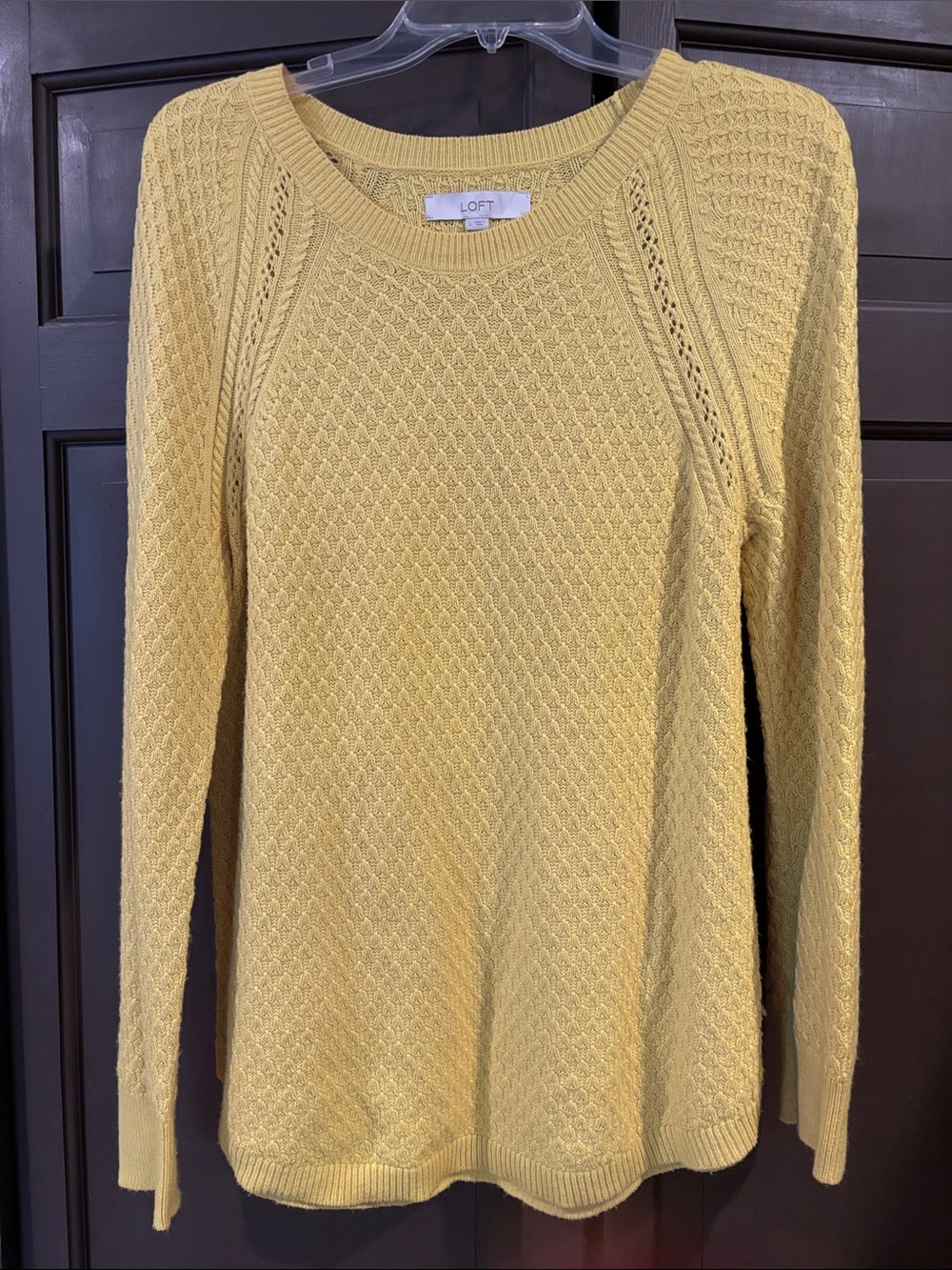 LOFT Marigold Yellow Honeycomb Textured Raglan Crewneck Sweater Size L